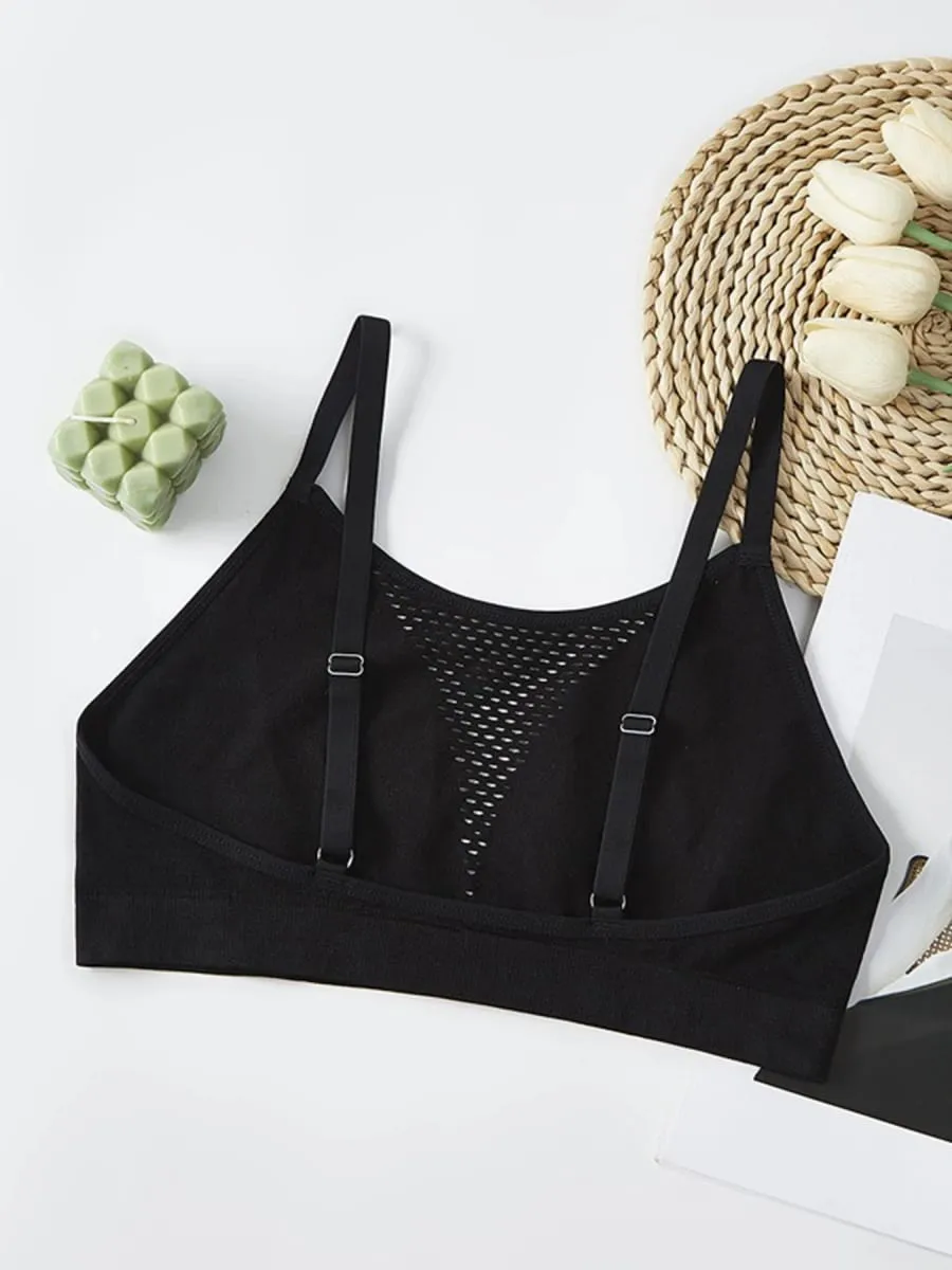 Women Hollow Out Bra Set Sexy Briefs High Waist Panties Wire Free Bralette Sport Lingerie Female Underwear Set