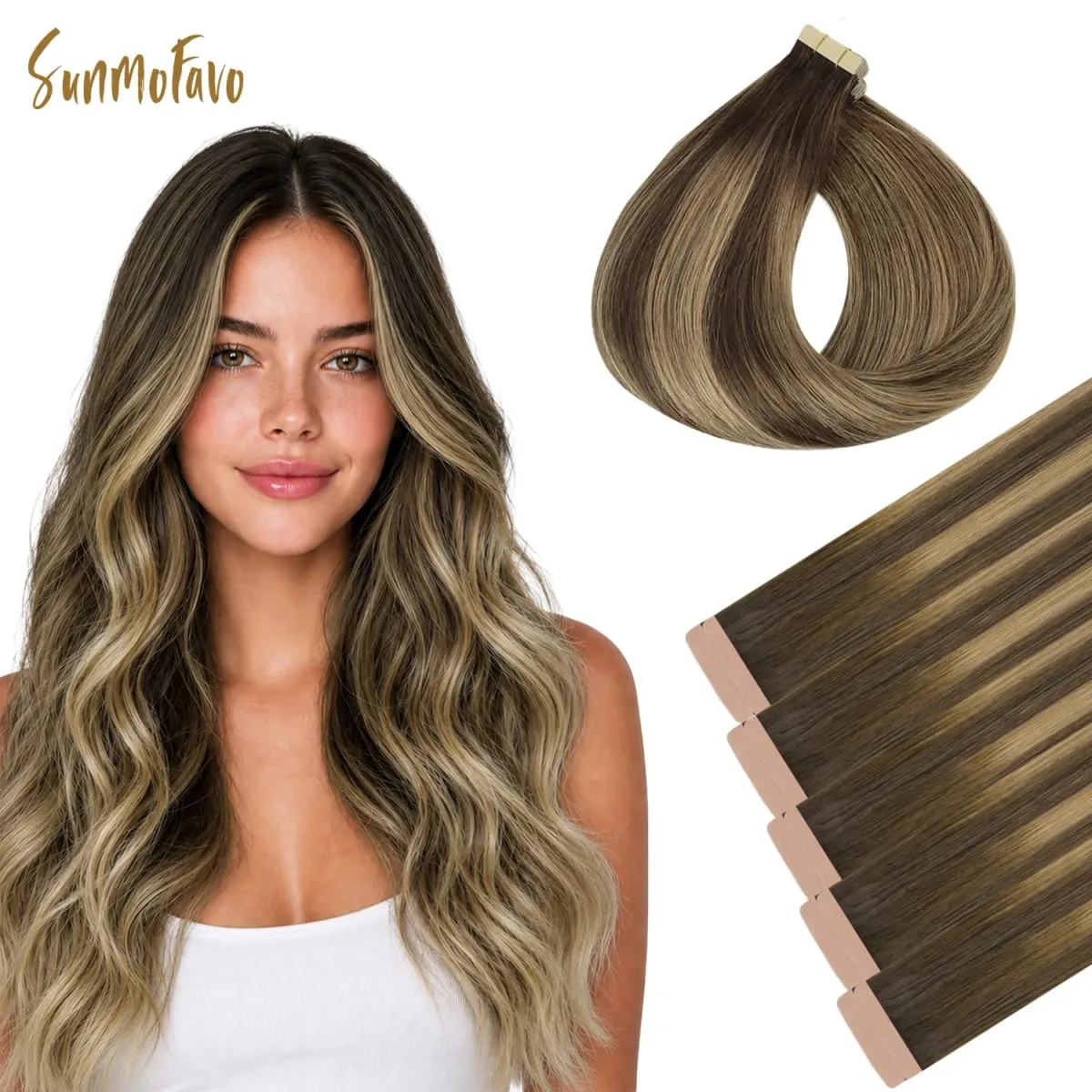 Sunmofavo Invisible Tape In Hair Extensions 100% Remy Human Hair Thick Silky Straight Seamless Reusable 10Pcs Salon Quality