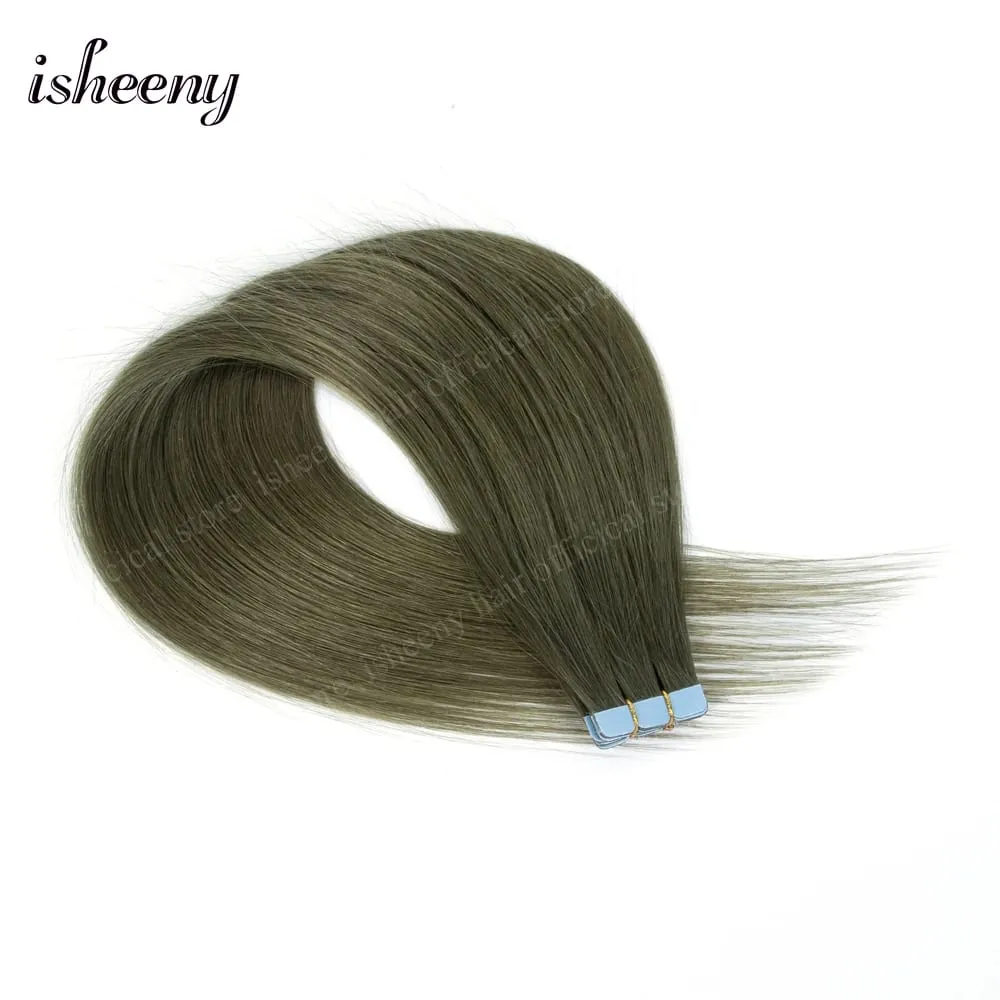 Isheeny 12' 16' 20' Tape In Hair Extensions Invisible Adhesive Tape In Hair Extension 10pcs/pack Pink Purple Blue Colorful Hair