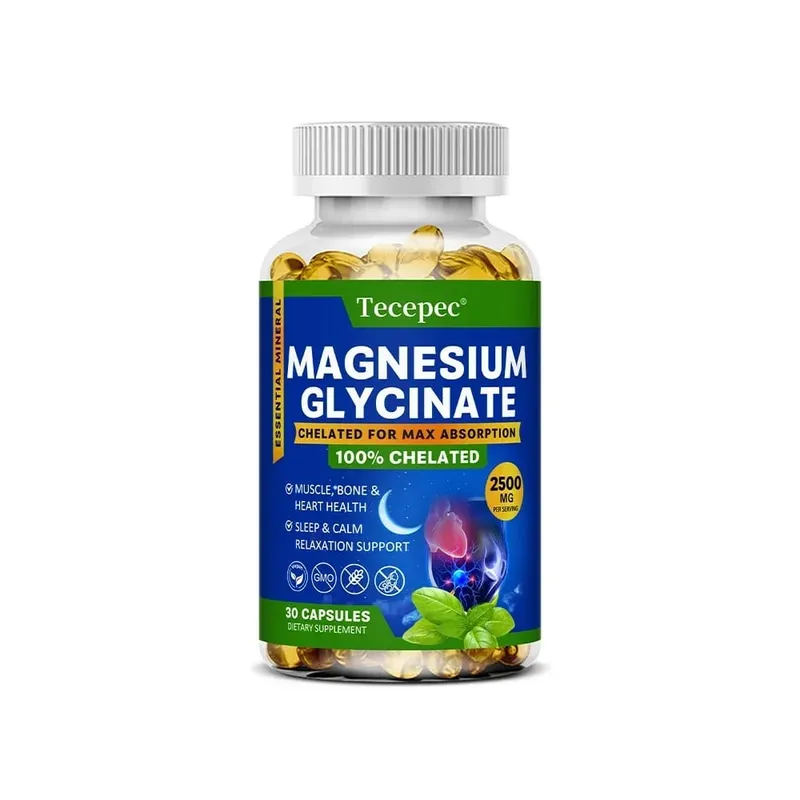 Magnesium Glycinate Capsules 2500mg - Dietary Supplement for Muscle Nerve Bone and Heart Support - Gluten Free Non-GMO