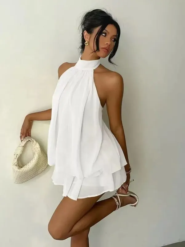 Women's Casual Dresses Woman Clothes Elegant Party Solid-color Beachwear Slim-fitting Sexy Backless Skirt Dress Female Clothing