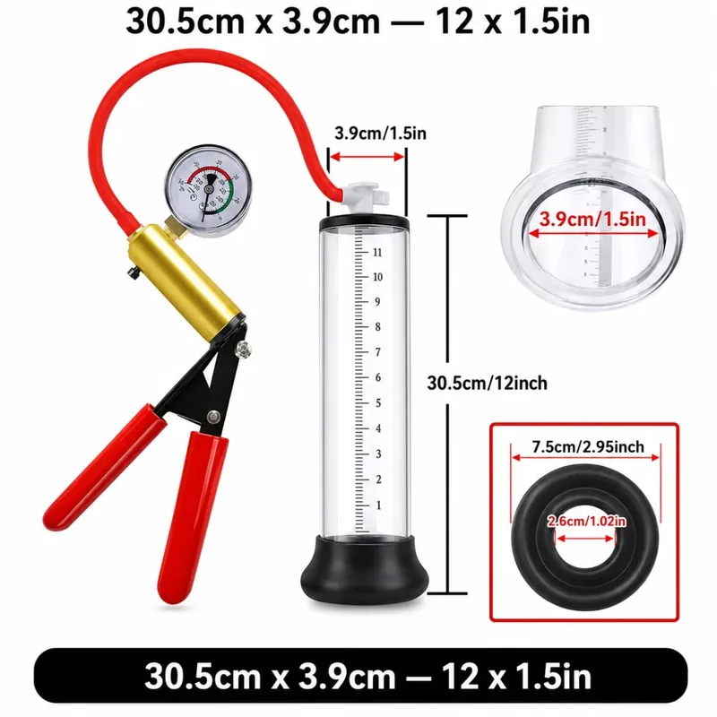 Manual Acrylic Penis Pump for Men with Pressure Gauge Clear Cylinders Vacuum Enlargement Masturbation Trainer Adult Sex Toy Set
