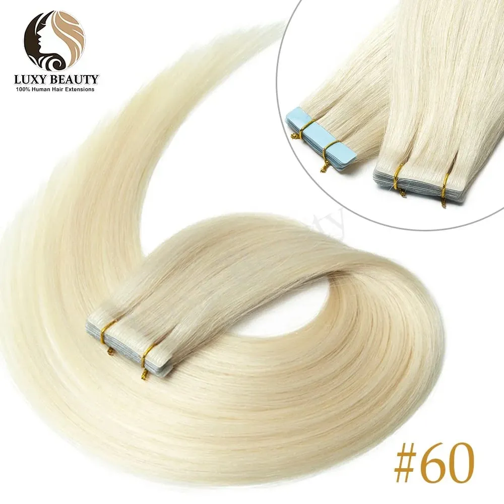 Invisible Tape In Hair Extensions Human Hair Double Side Injected PU Tape Hair Extensions Black Brown Blonde Tape Ins Hair 10pcs