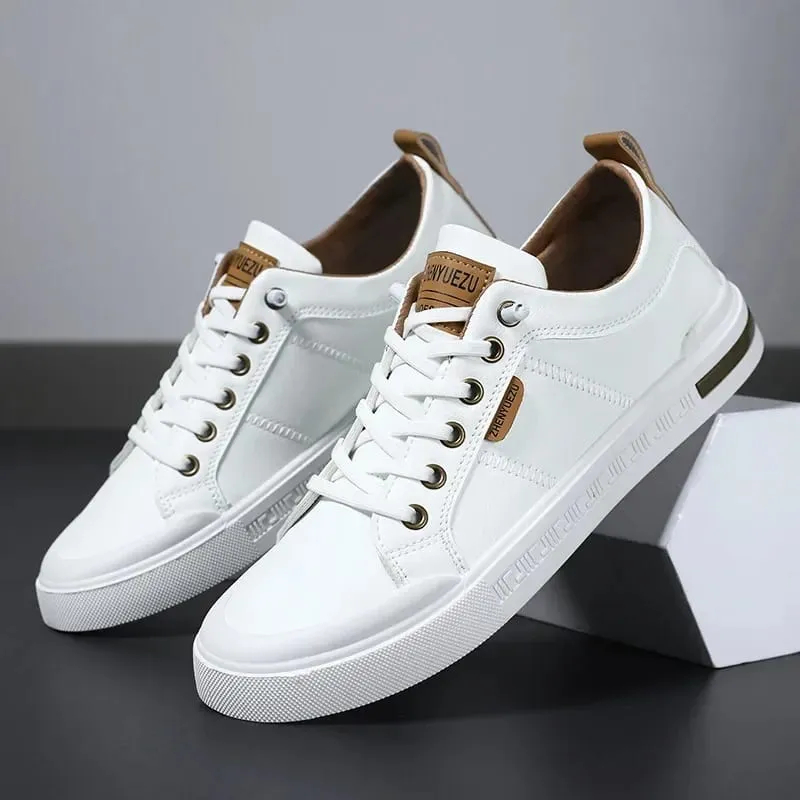 High Quality Men's Low-Top Leather Sneakers Soft Durable White Casual Shoes Trendy Skate-Inspired Footwear for Streetwear Daily