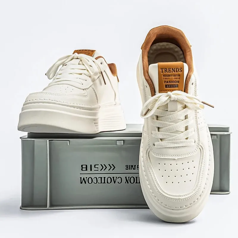 Men Casual Sneakers Breathable Trendy Mating White Comfortable Non-slip Daily Walking Thick Soled Height Increasing Sports Shoes