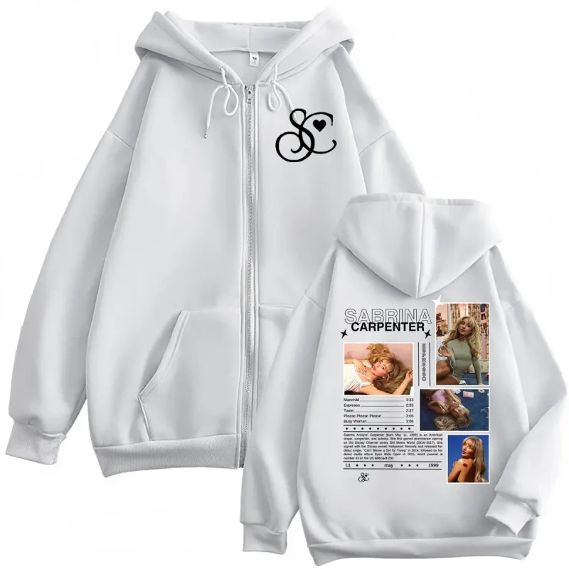 Singer Sabrina Carpenter Graphic Zipprer Hoodie Fashion Aesthetic Zip Up Hooded Sweatshirts Men Women Casual Oversized Pullovers