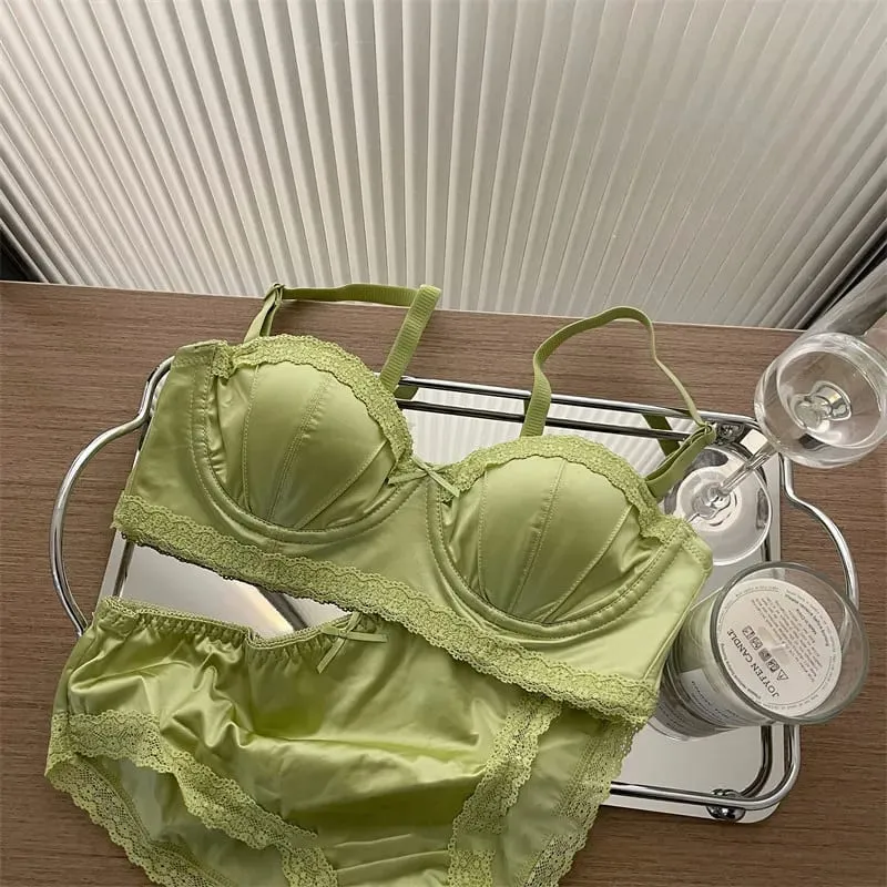 Hot Item French Inspired Minimizer Bra Women Satin Lace Thin Cup Soft Underwire Uplifting Centering Anti-Sagging Solid Comfort