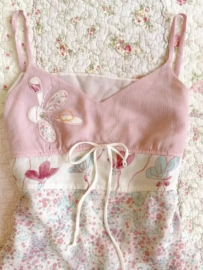 Summer Slim Sling Top Femme Harajuku Tank Top Gentle Fashionable Y2k Chic Corset Sweet Girl 90s Vintage Clothes Lace Pink Camis