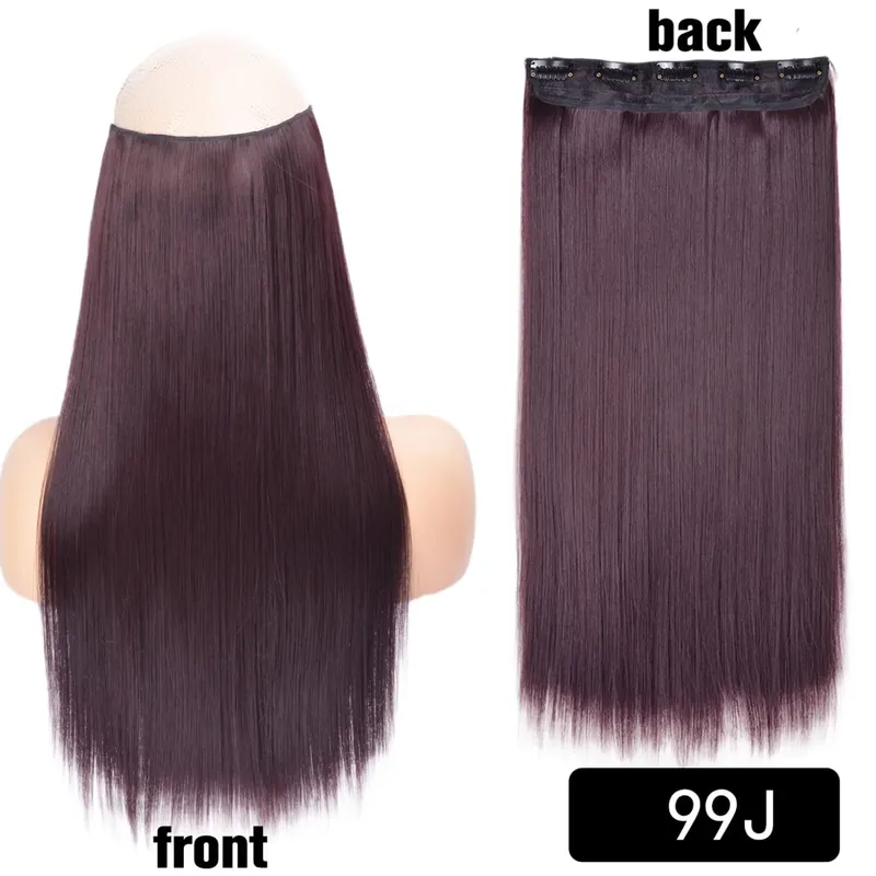 Longo reto encaracolado uma peça 5 clipes clip-in extensões 22 Polegada penteados resistentes ao calor cor mistura loira pedaço de cabelo para mulher