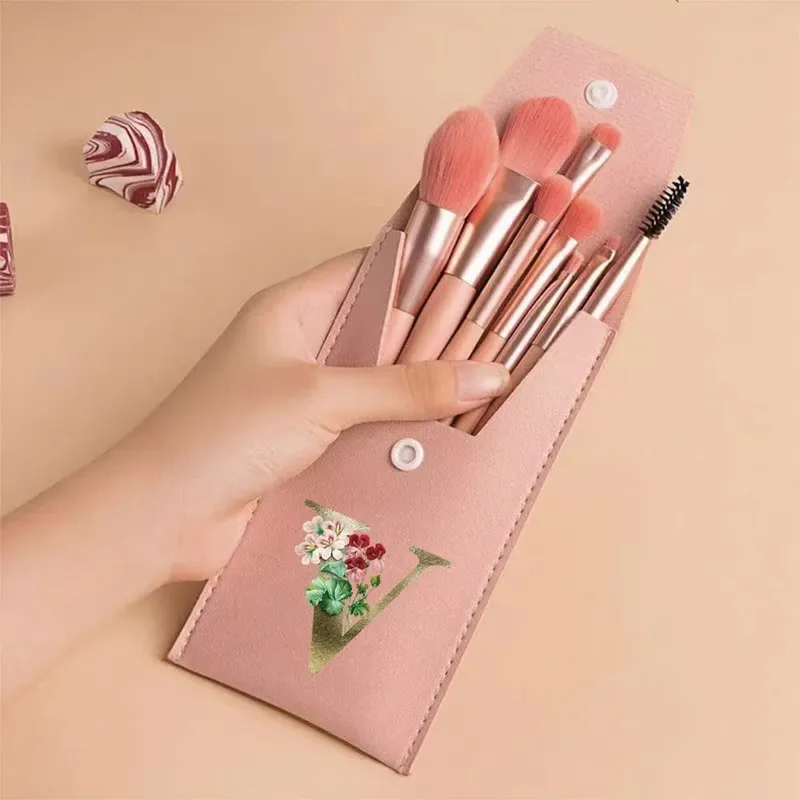 Beginners Makeup Brushes Set - Soft Fluffy Brushes For Face & Eye With PU Bag Ideal For Makeup Artists Golden Flower Pattern