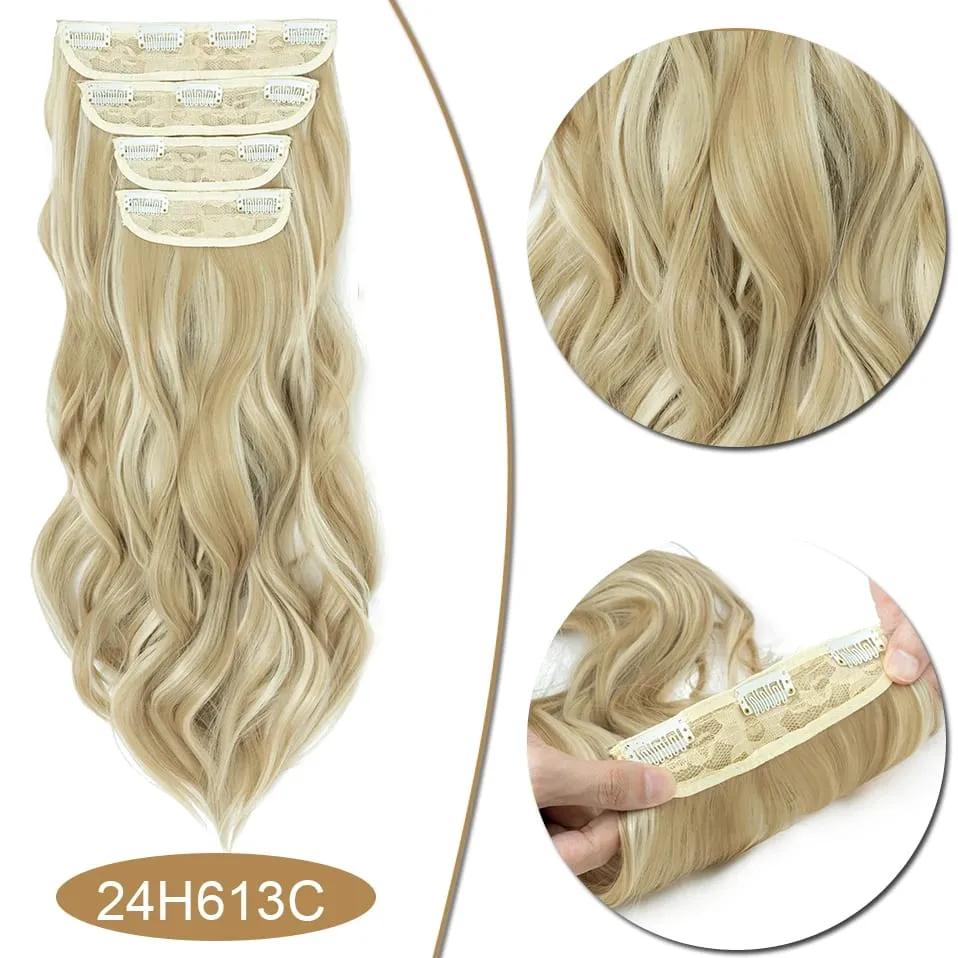 S-noilite Synthetic Hair 22inch Clips In Hair Extensions Long Wavy Clip In Hair Thick Double Weft 4Pcs/set Hairpieces For Women