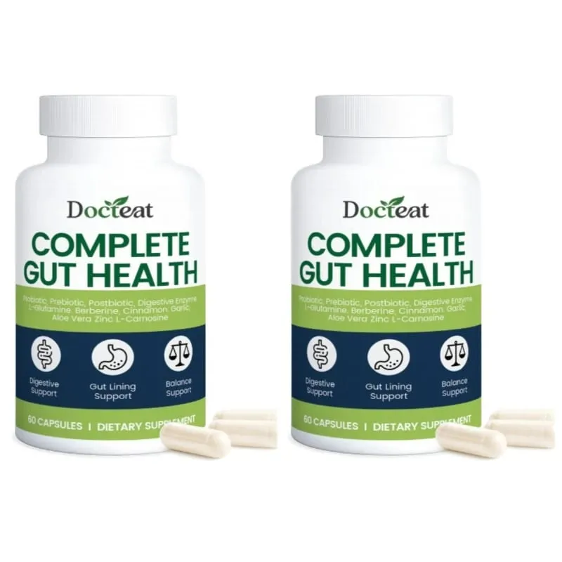Docteat Complete Gut Health Capsules with Probiotic Prebiotic Postbiotic Digestive Enzymes for Gut Balance & Digestion 60 Count