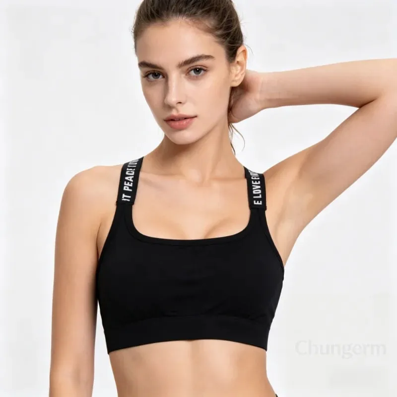 Comfortable Workout Activewear Without Underwire Sports Underwear Women Yoga Fitness Seamless Crop Top Wide Letter