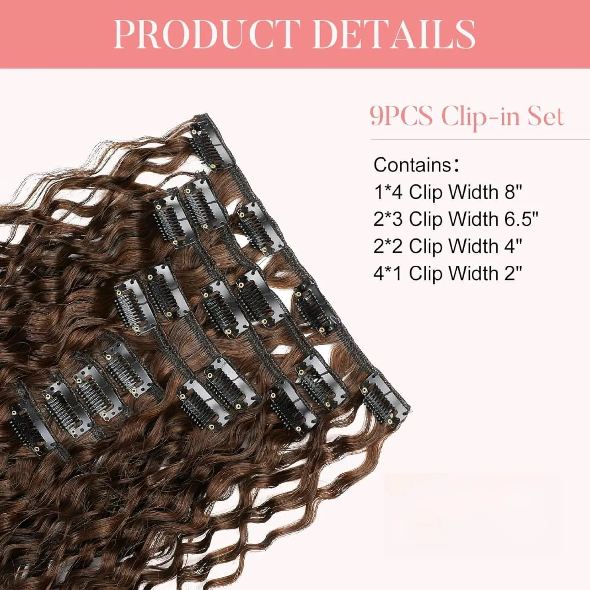 9PCS Clip-in Hair Extensions Kit Long Soft Curly Hair Extension Synthetic Kinky Curly Hairpieces Full Head Fake Pieces for Women