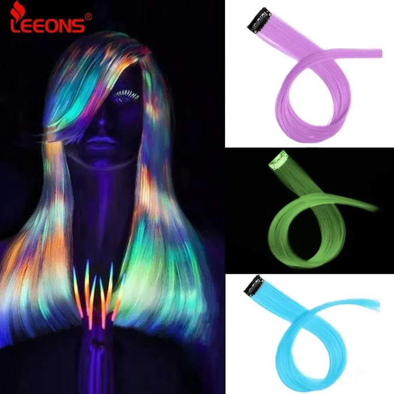 Leeons 夾式接髮直漸層紫色藍色粉紅色接髮女用合成假髮