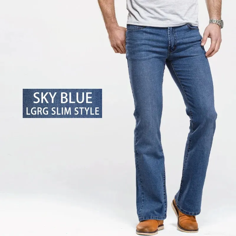 Jeans coupe botte pour hommes légèrement évasés coupe ajustée bleu noir pantalon de créateur classique pantalon en denim extensible pour hommes