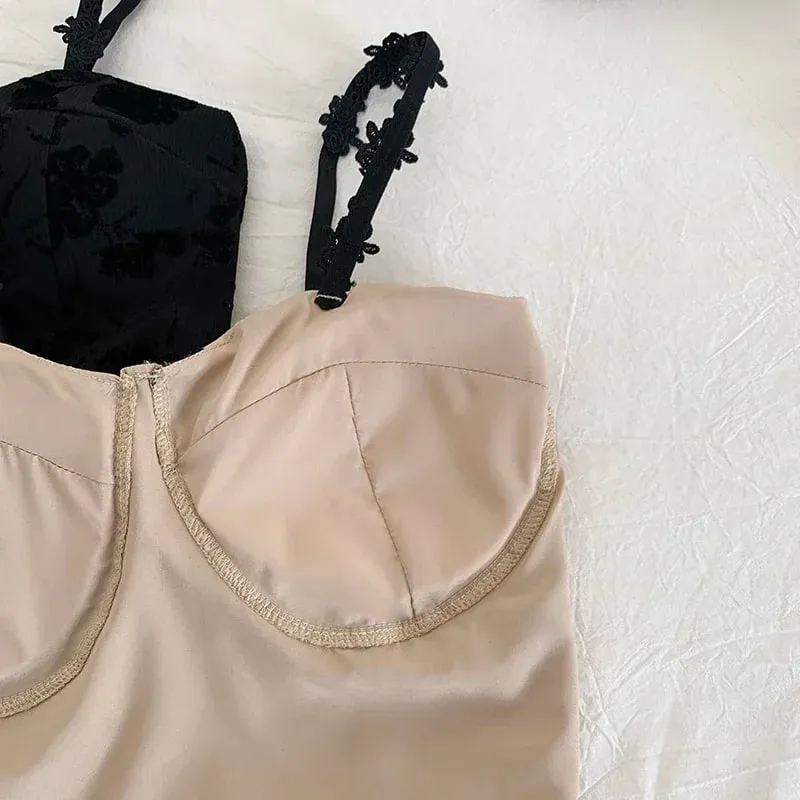 Women Sweet Elastic Camis Underwear Padded Bra Spaghetti Cute Crop Tops Print Tank Tops For Women Summer