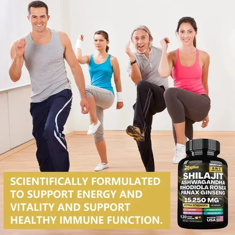Himalaya Shilajit Ginseng Rhodiola Rosea och Ashwagandha extrakt 15250mg högstyrka kapslar Icke-GMO energiimmunitetsleder