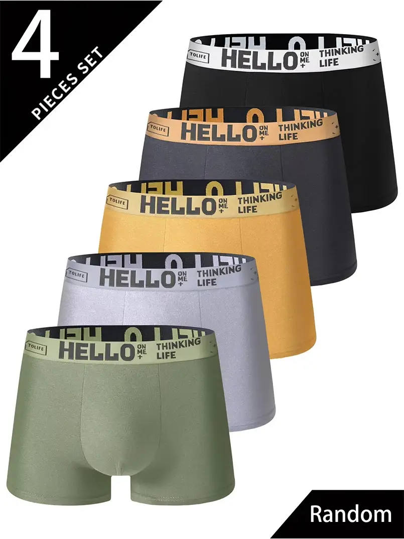 4 unids/set de ropa interior aleatoria para hombre, calzoncillos Boxer suaves y cómodos a la moda para hombre, pantalones deportivos ajustados y holgados para hombre