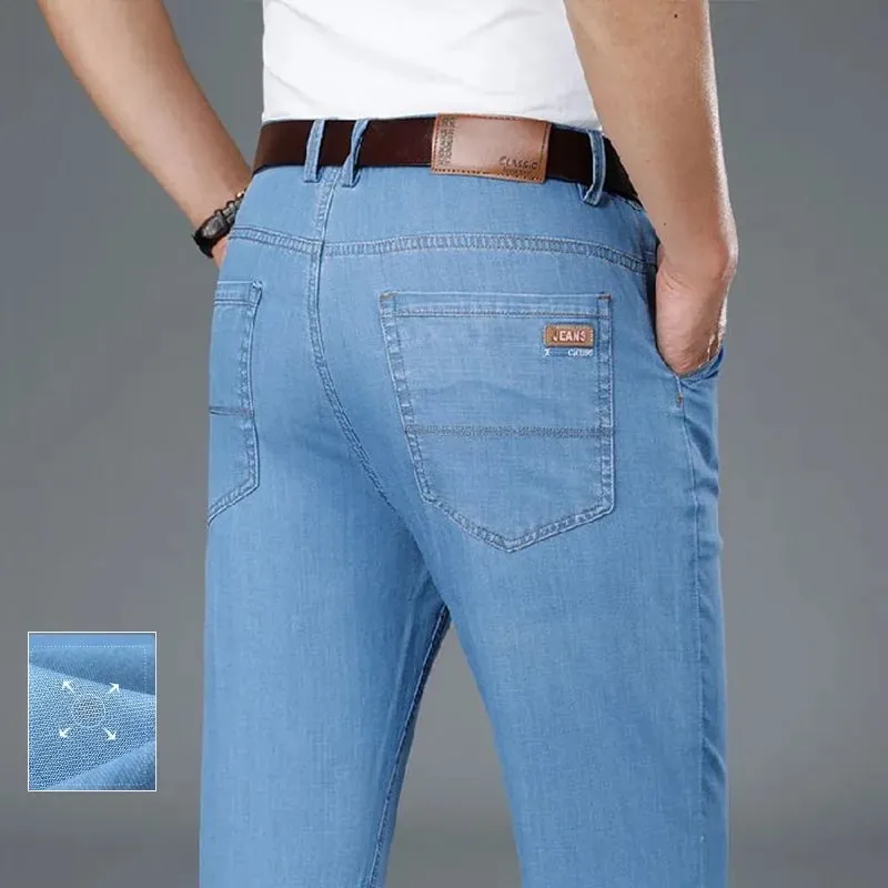 Men's Thin Business Jeans Classic Elasticity Straight Leg Denim Pants Fashion Comfortable Soft Trousers Male Casual Clothing