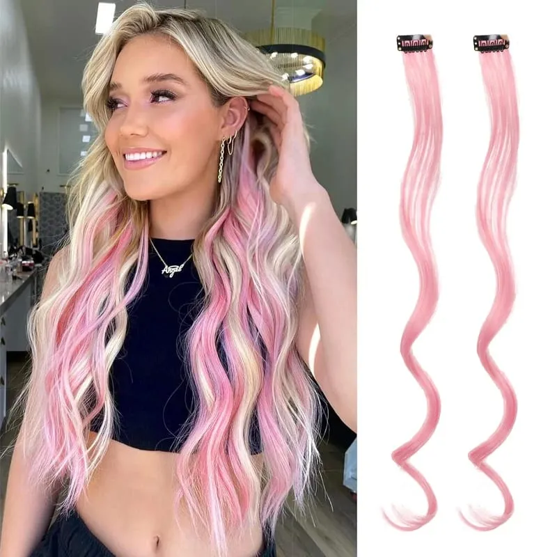 2 STUKS Regenboog Gemengde Kleur Clip In Hair Extensions 20 Inch Krullend Synthetisch Haar voor Meisjes Vrouwen Halloween Cosplay Party