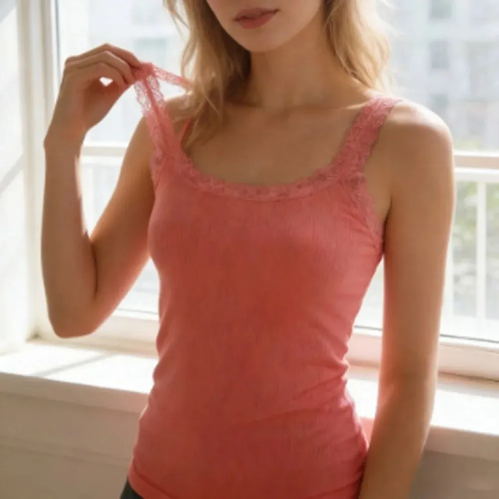 Casual U Neck Summer Tank Tops Slim Underwear Fitted Tops Camisoles Sleeveless Lace Top for Women
