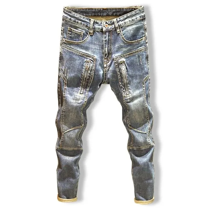 Autumn and Spring New Fashion Trend American Vintage Straight Leg Denim Pants Men's Casual Sports Multi-pocket Stretch Jeans