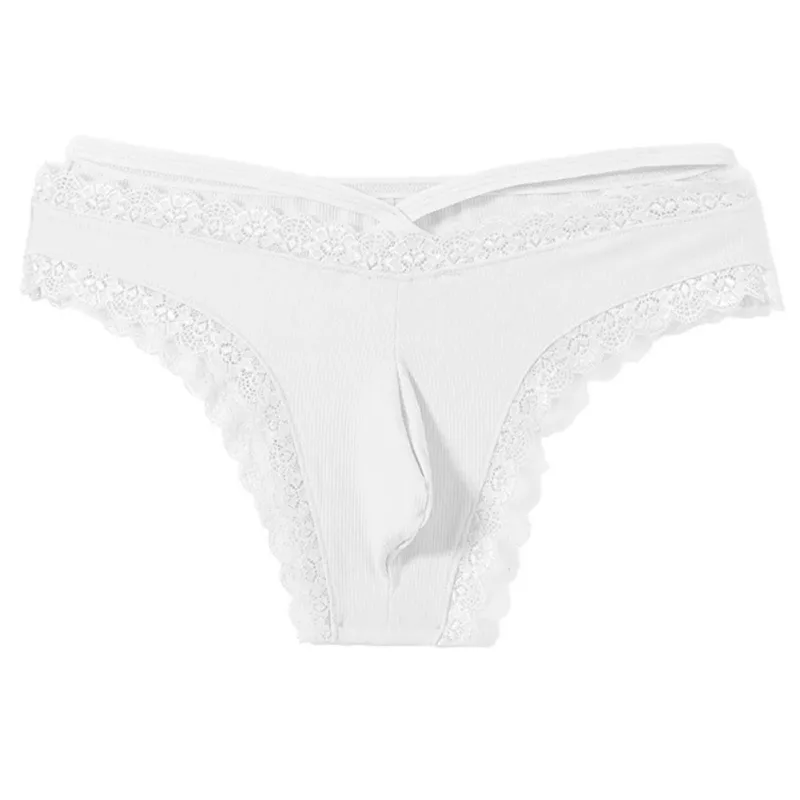 Men Lace Rrim Sissy Gay Seamless Briefs Underwear Mid Waist Bulge Pouch Lingerie Solid Men's Lace Edge Lingerie
