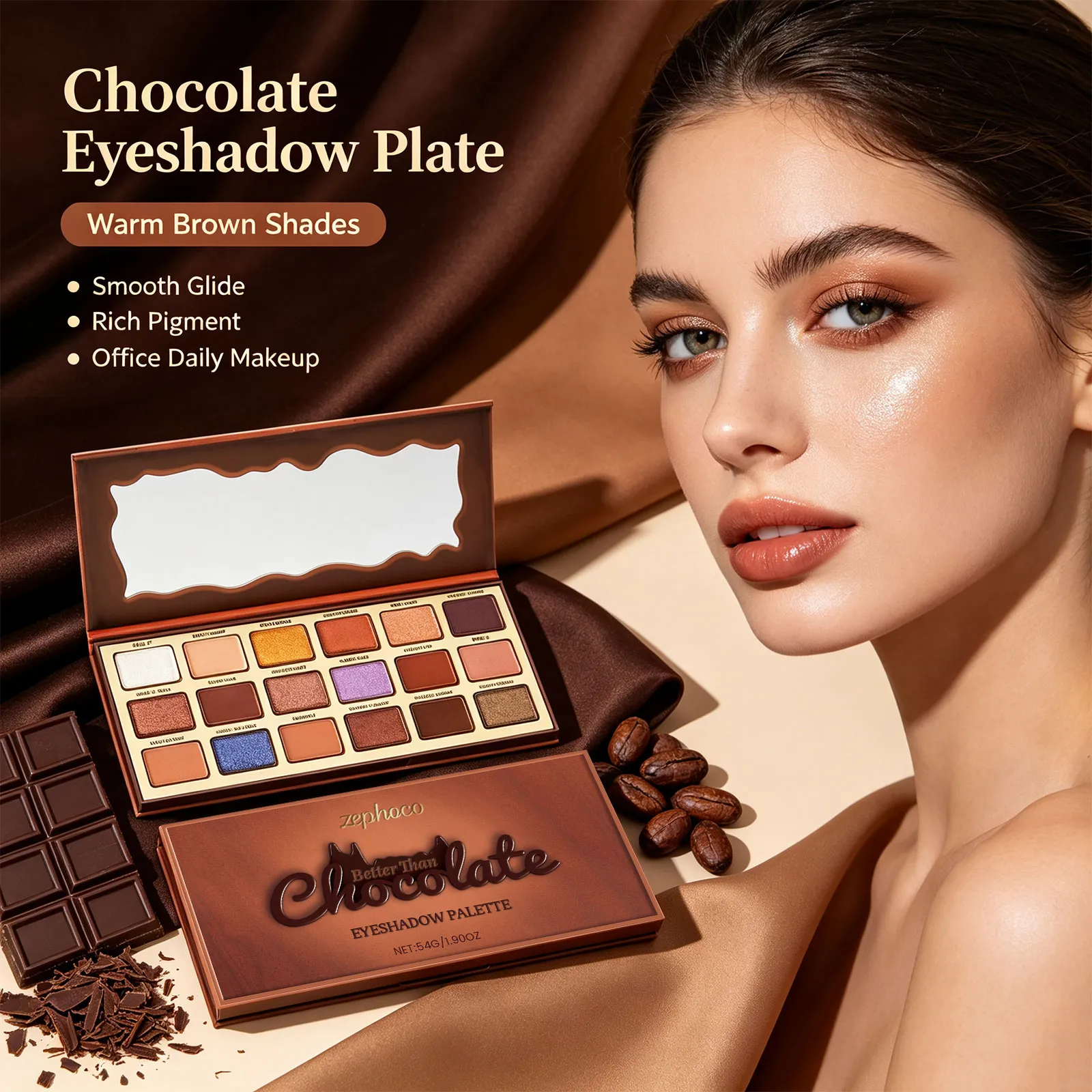 18 Color Chocolate Style Eyeshadow Palette Earth Colored Highlight Cool Tone Long Lasting Pigmented Eyeshadow Eye Makeup