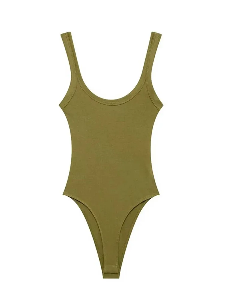 Skinny Ribbed Bodysuits for Women O Neck Straps Snap-Button Female Playsuits Sexy Fashion