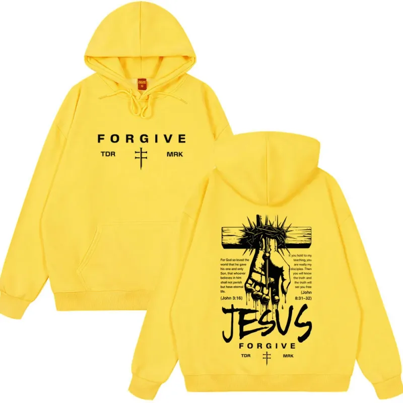 Jesus Forgive Fashion Graphic Hoodie Men Women Vintage Clothing Pullover Winter Long Sleeves Loose Casual Oversized Sweatshirts