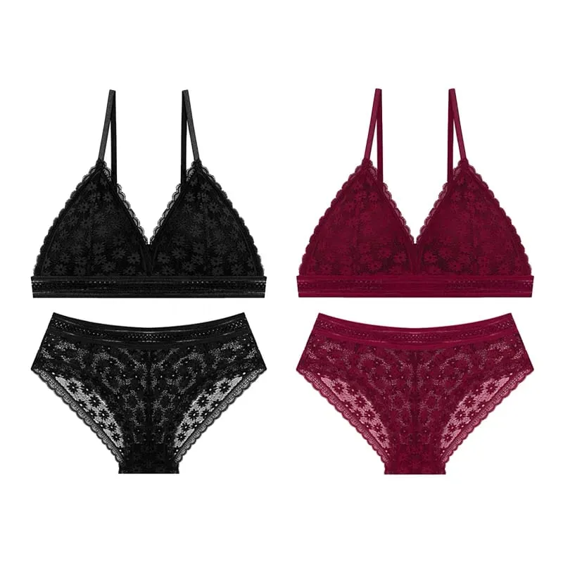 2PCS Sexy Lace Bra and Panty Set Push Up Seamless Bras Mid Waist Briefs Underwear Sets Sexy Underwear for Women