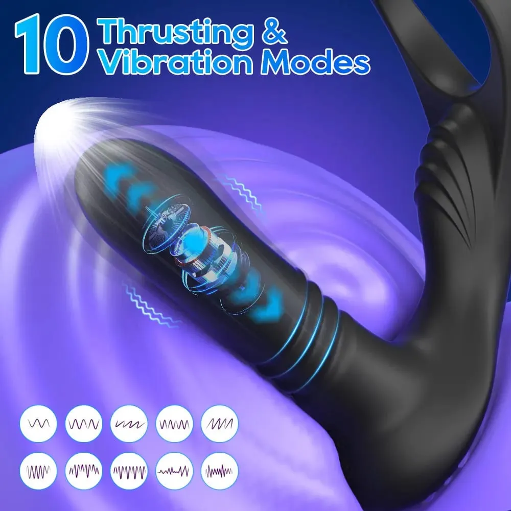 3 in 1 Thrusting Anal Vibrator Remote Control Male Prostate Massager Cock Ring Telescopic Butt Plug Stimulator Sex Toy for Men