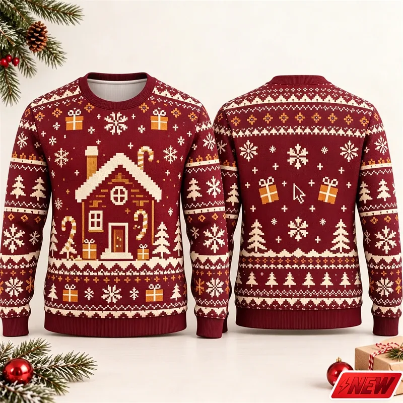Fashion Ugly Christmas Fake Sweater Men Merry Christmas Sweatshirts 3D Print Funny Computer Message Graphic Sweatshirt Unisex
