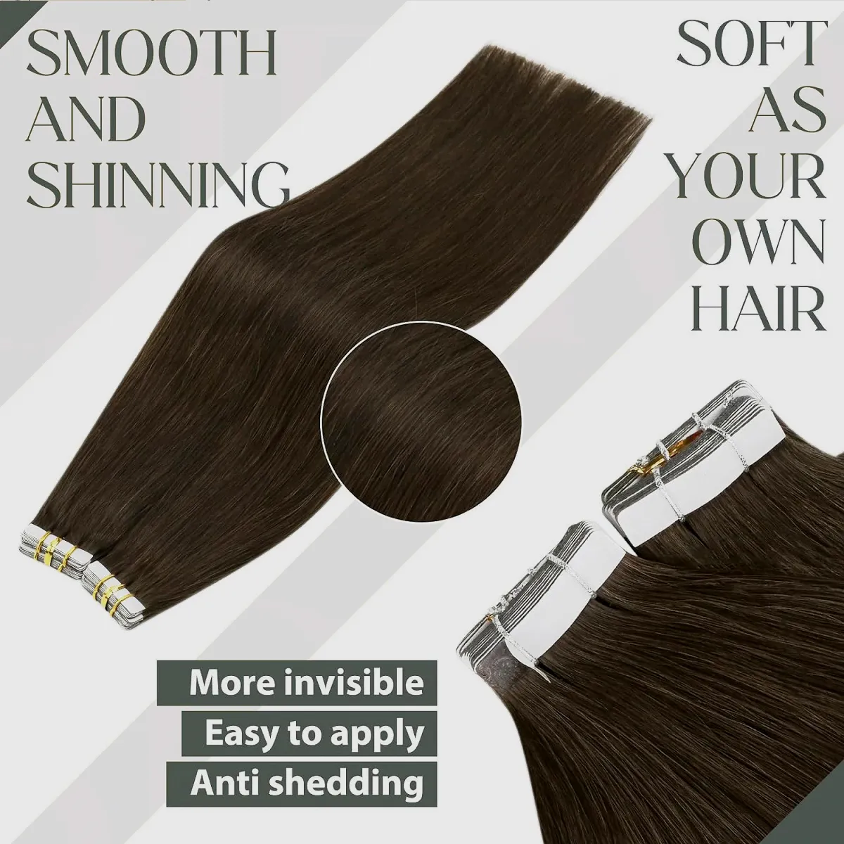 Invisible Tape in Hair Extensions 100% Remy Human Hair Dark Brown Hair Extensions for Women Adding Length And Volume