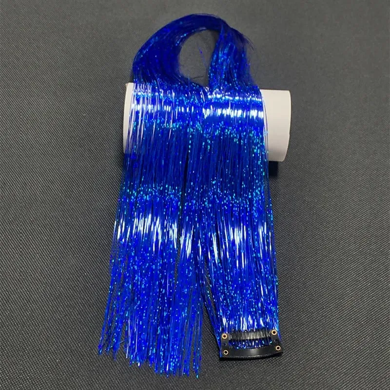24Inch Laser Color Synthetic Hair Extensions BB Clip In Long Straight Rainbow Highlight Hairpieces Fashion Cosplay Accessories