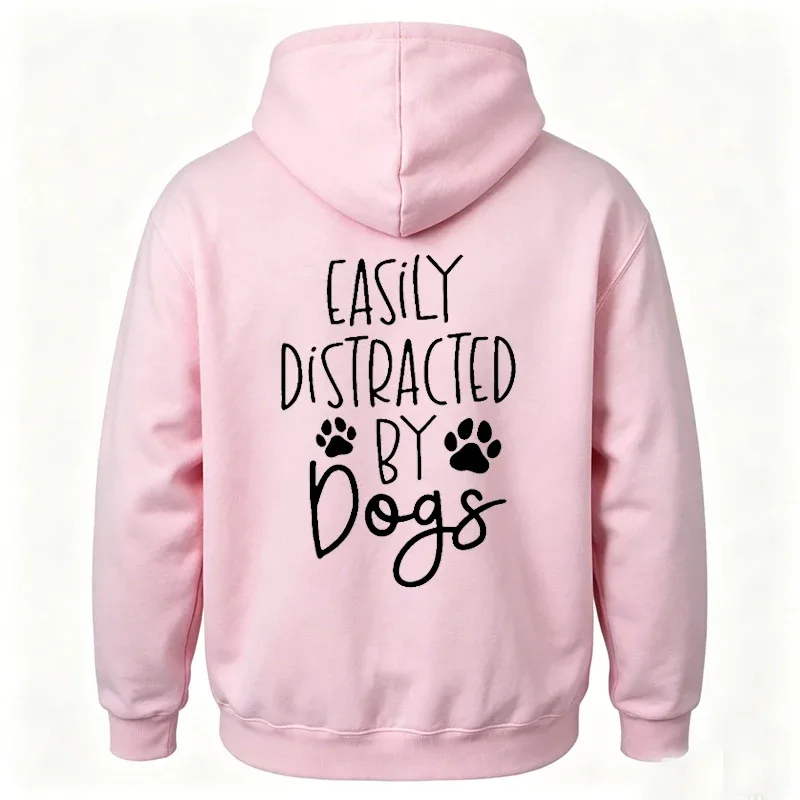 Dog Lover Hoodies for Women Men Dog Paw Sweatshirts Pet Owner Tracksuits Easily Distracted By Dogs Letter with Paw Print Hoodies