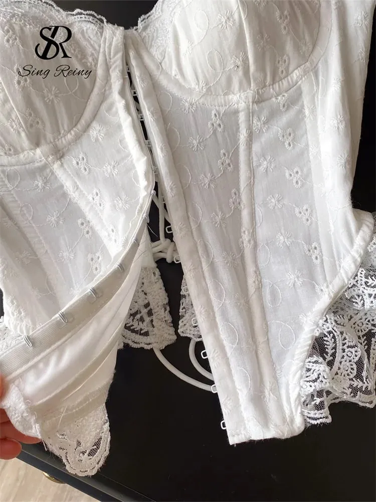 Nakış Lingerie Korse Üst Bayanlar Askı Dantel Up Shapwear Seksi Kaşkorse Fransız Dantel Ruffles Hotsweet Tank Top