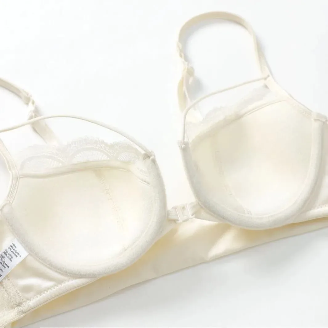 Smooth Thin Cup Front Closure Bra Briefs Set Underwear with Lace Trim Push-up Backless Bra Women Brassiere Sexy Female Lingerie