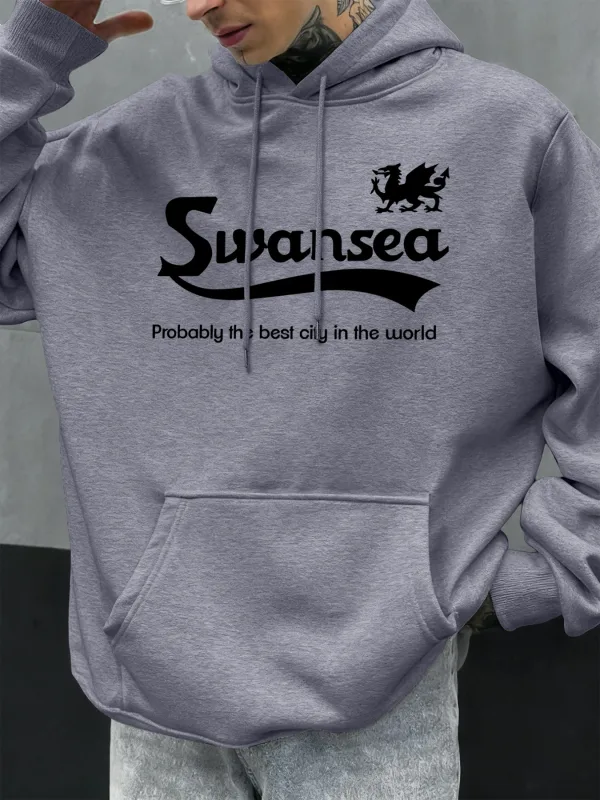Swansea The Best City Letter Σχέδιο Φθινοπωρινά Ανδρικά με κουκούλα με κουκούλα casual fleece Soft πουλόβερ Hip hop Ρούχα φαρδιά μπλουζάκια