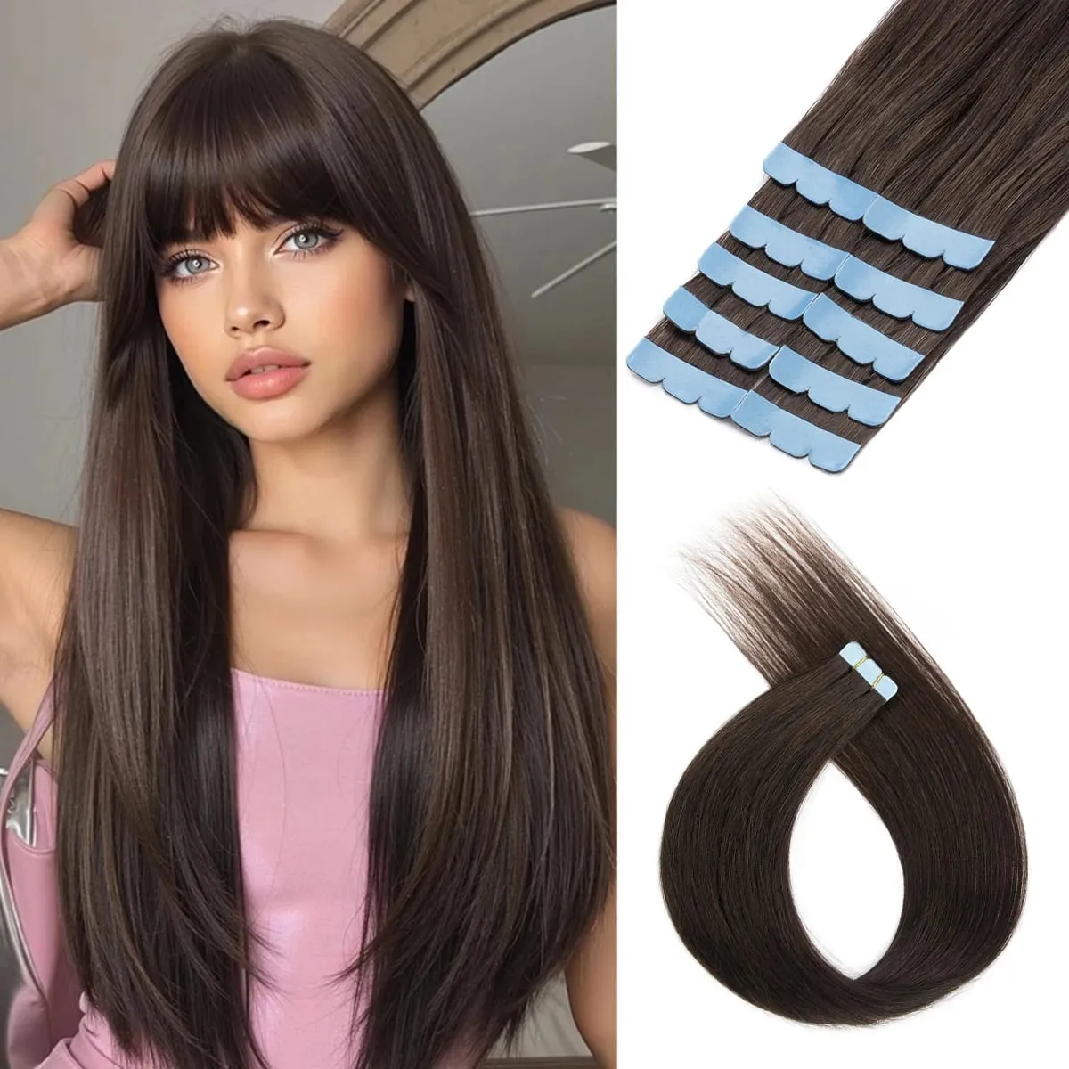 Tape-in Human Hair Extensions Straight Seamless And Invisible Adds Volume And Length Suitable for Daily Wear
