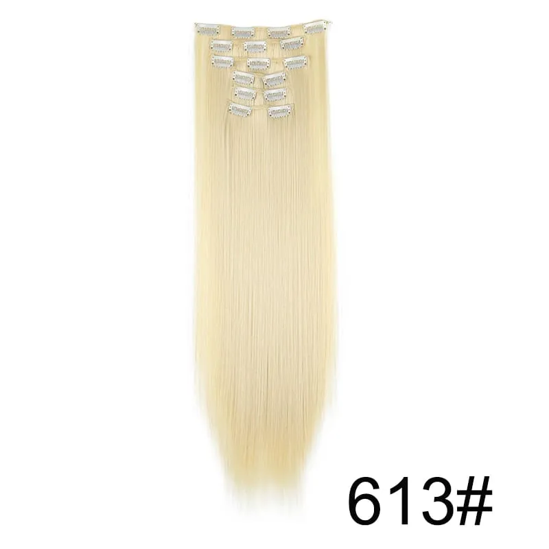 24Inch Synthetic 16 Clips in Hair Extensions Long Straight Hairstyle Blonde Black Hairpieces Heat Resistant False Hair