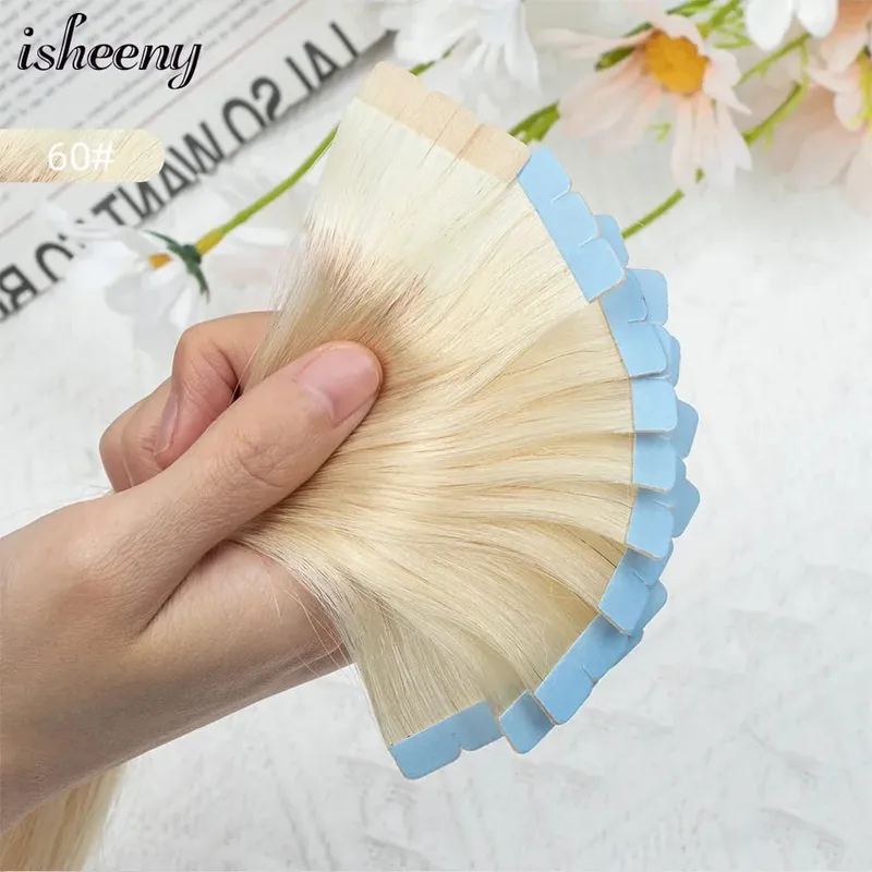 Blond mini taśma w ludzkich doczepach z włosów 12-24 cali bezszwowa taśma klejąca włosy na kleju 10 sztuk/paczka naturalne proste włosy
