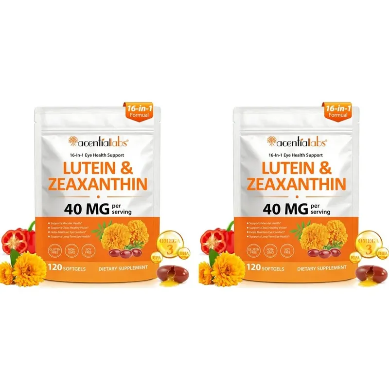Acentiallabs Lutein Zeaxanthin Softgels 40mg Omega-3 EPA DHA Vitamins For Eye Health & Blue Light Support Adult 120 Count