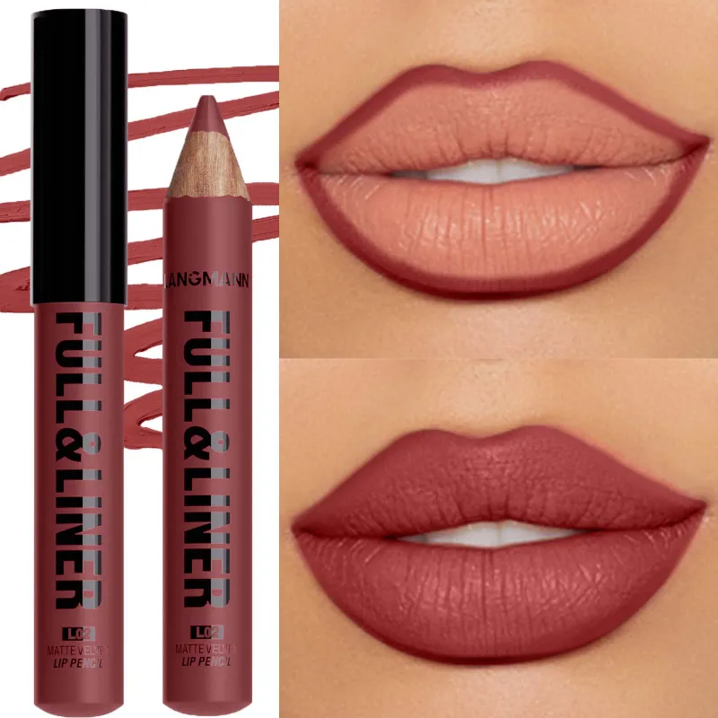 Vandtæt mat lipliner blyant Brun konturfarvet læbestift pen Langtidsholdbar 12 farve træ læbe liner blyant fuldlæbe makeup — image 8