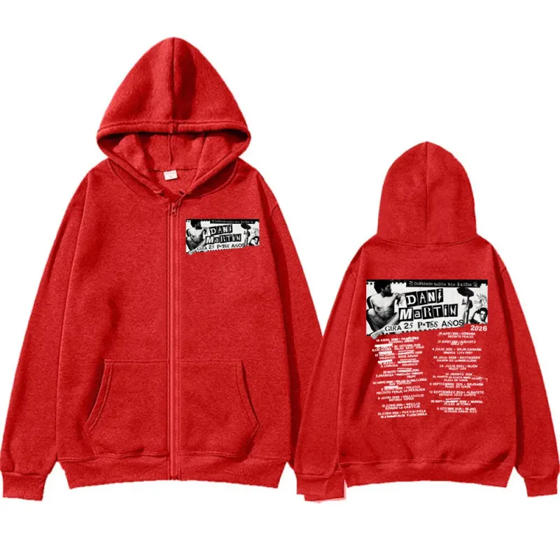 Dani Martín Gira 25 Años Album 2026 Print Zip Up Sweatshirts Men Women Long Sleeve Cozy Pullover Coats Streetwear Zipper Hoodies