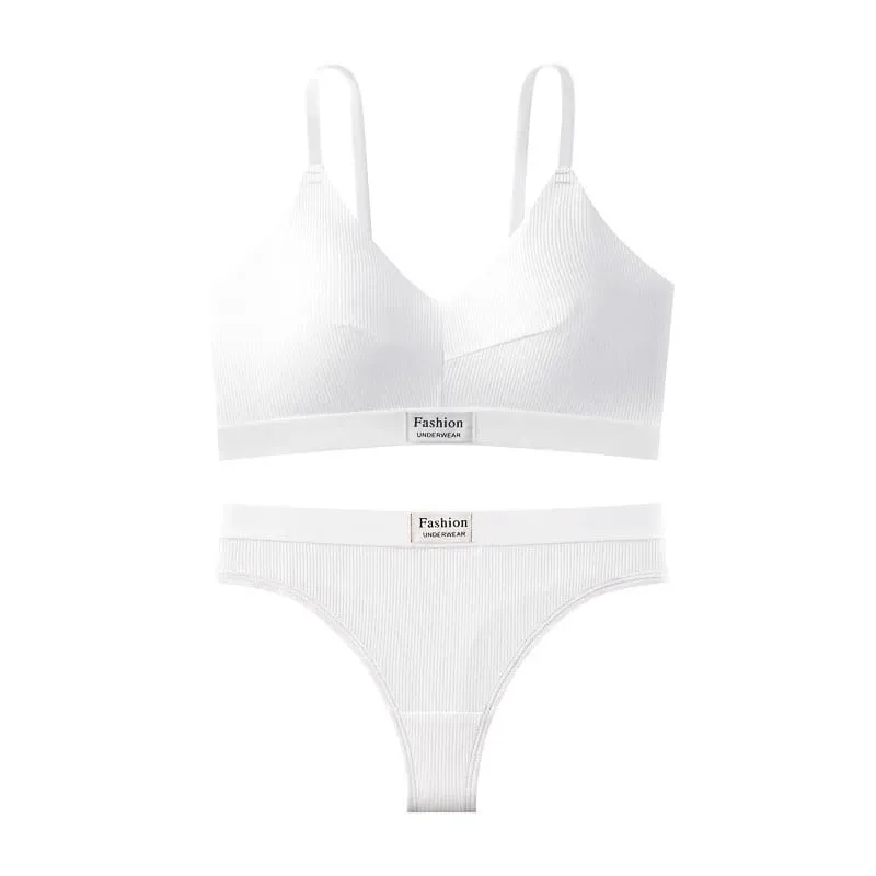 Women's Contrast Color Bra and Panty Set Deep V Strap Back Lingerie 2026