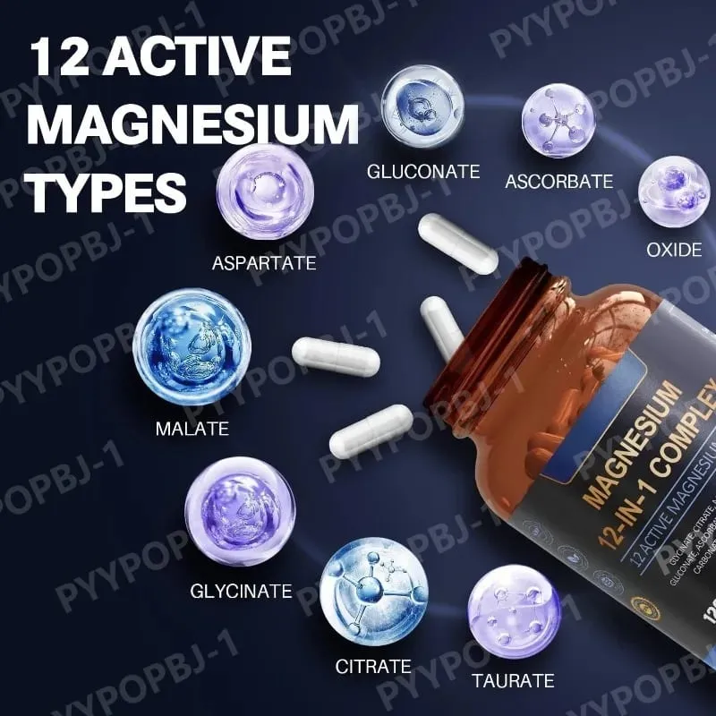 Magnesium Capsule Contain Glycinate Citrate & Aspartate Etc Complex Supplement Relaxation Muscle Heart Health Support 120 Count