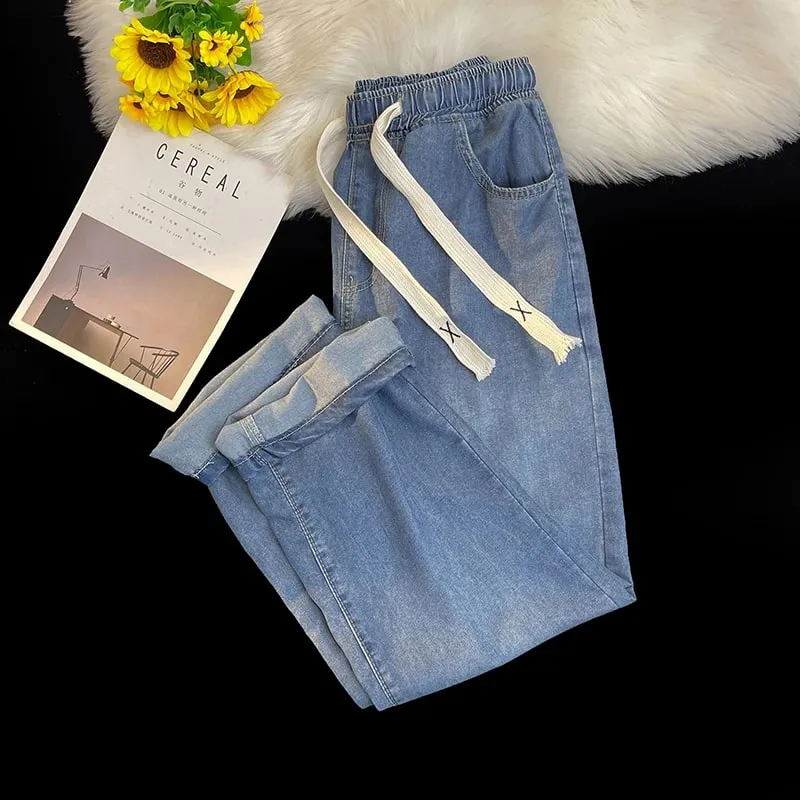2026 New Spring Summer Men's Baggy Jeans Lyocell Fabric Wide Leg Pants Drawstring Trousers Male City Boy Plus Size S-4 5XL Y2K