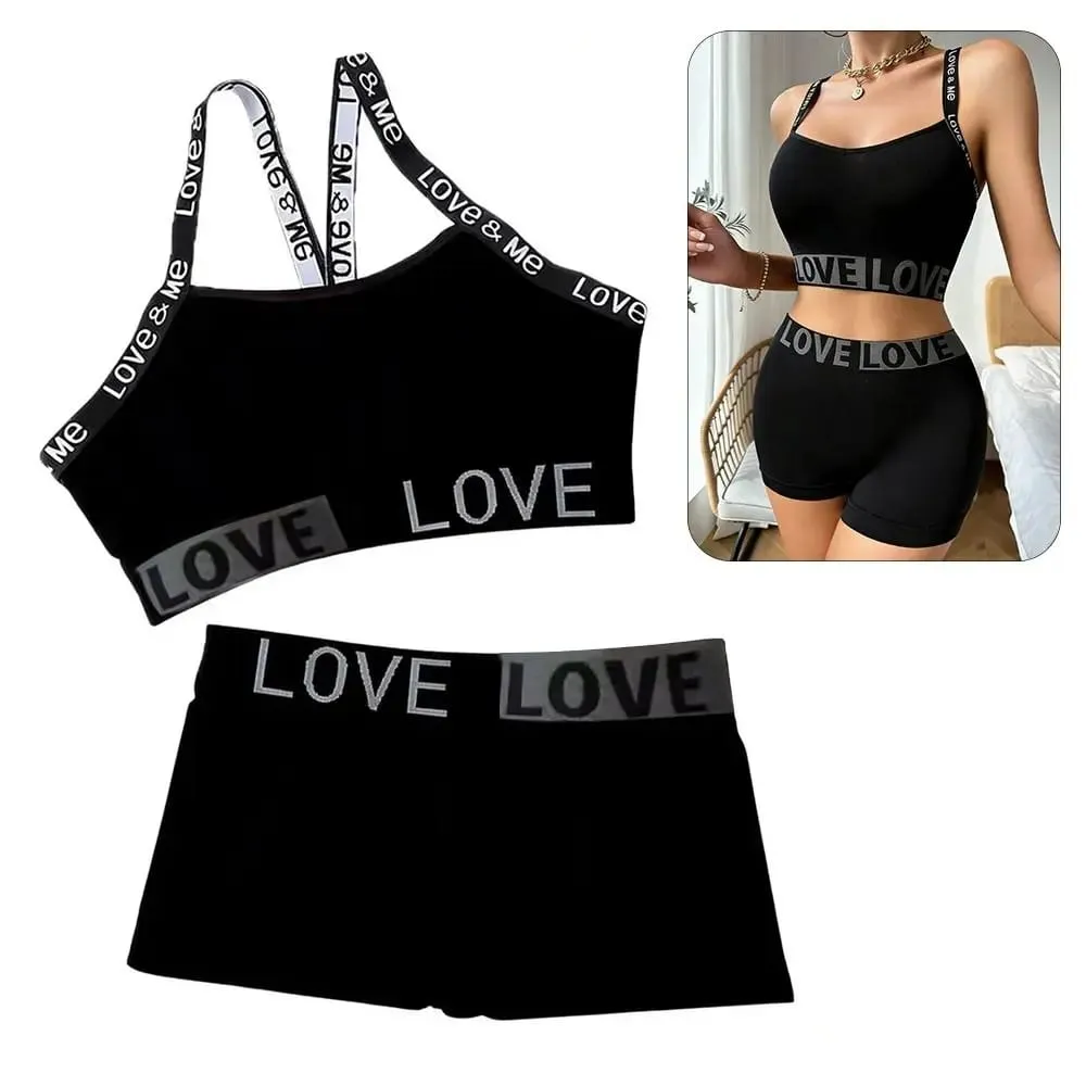 1Set Casual Letter Women Seamless Bra Set V-Neck Breathable Lingerie Set Elastic Comfortable Sport Brassiere